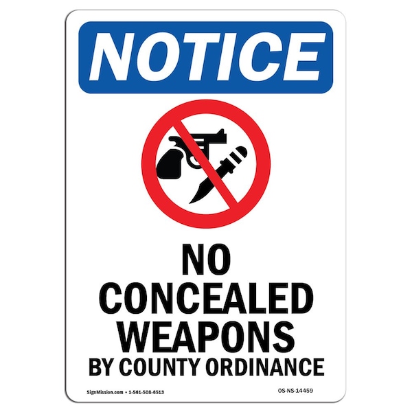 Sign, 5" H, 3.5" W, No Concealed Weapons Sign, Portrait, NS-D-35-V-14459-10PK